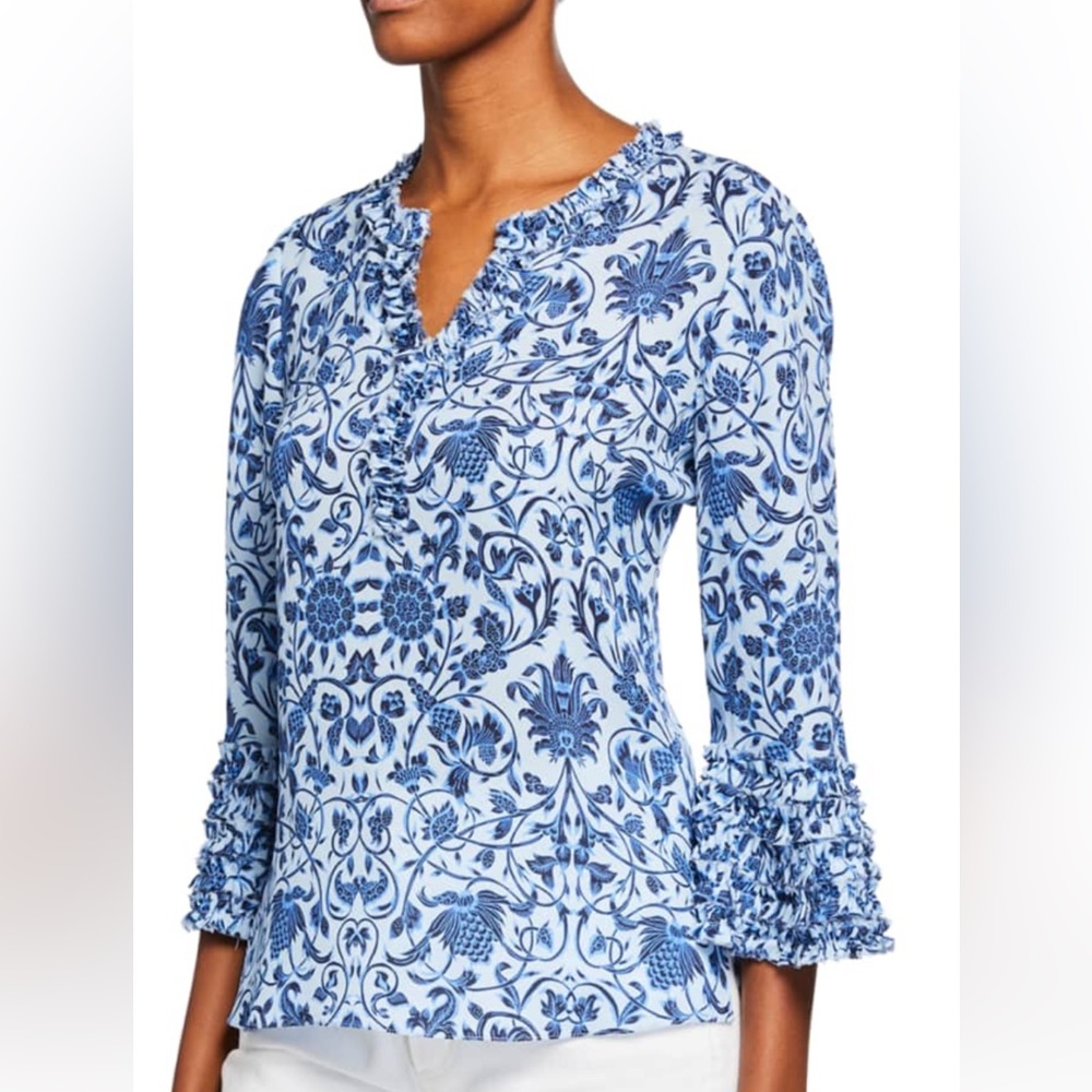 Kobi Halperin Blue and White Floral Blouse